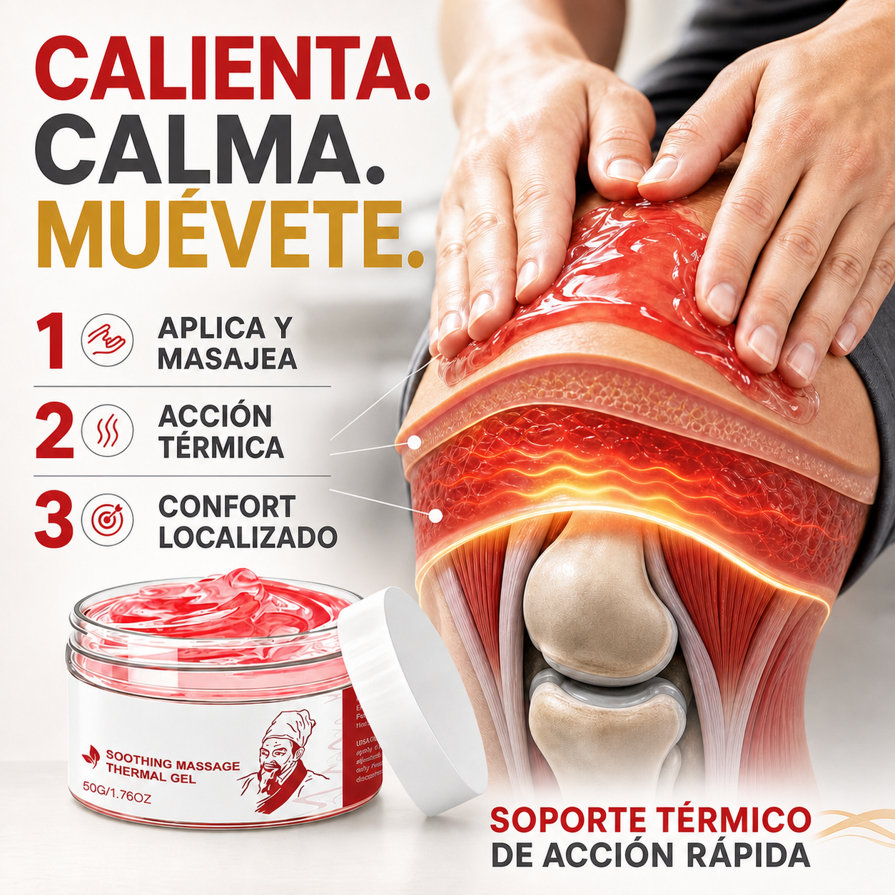 Rapid thermal relief for muscles and joints.
