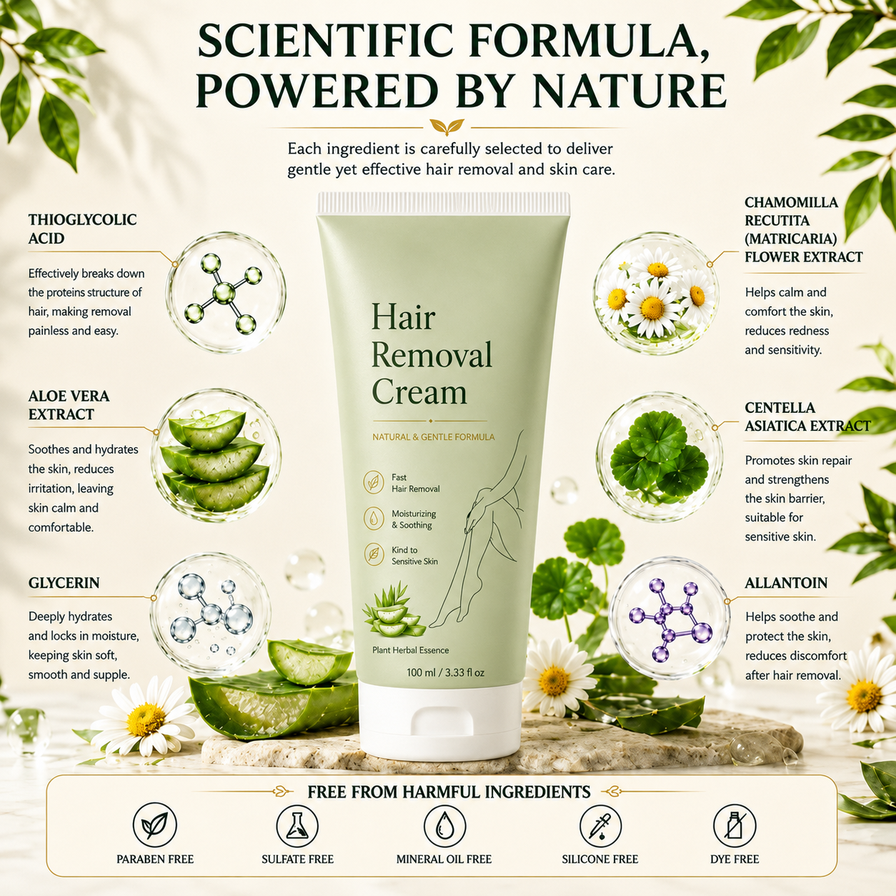 VeyraBare,Natural Gentle Hair Removal Cream | For Women & Men, Sensitive Skin-CDD